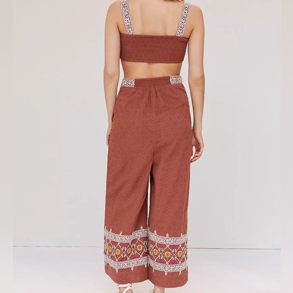 Anthropologie Wide Leg Jumpsuit Playsuit Embroidered Beachy Boho Women’s Small - Picture 2 of 15